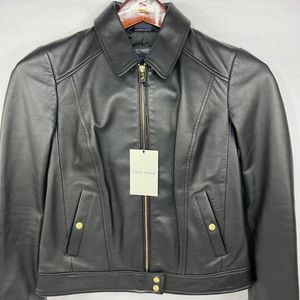 NWT Cole Haan Small Black Lambskin Leather Bomber Jacket